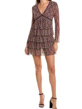 The Kooples  Blazing Field Dress Chiffon Tiered Ruffle Floral 2 US M NWT